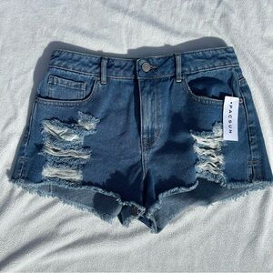 PacSun Dark Blue Ripped Jean Shorts